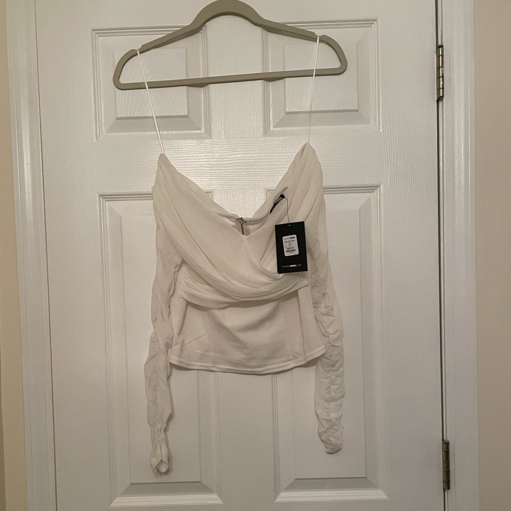 New With Tags Fashion Nova White Off The Shoulder Long Sleeve Top
